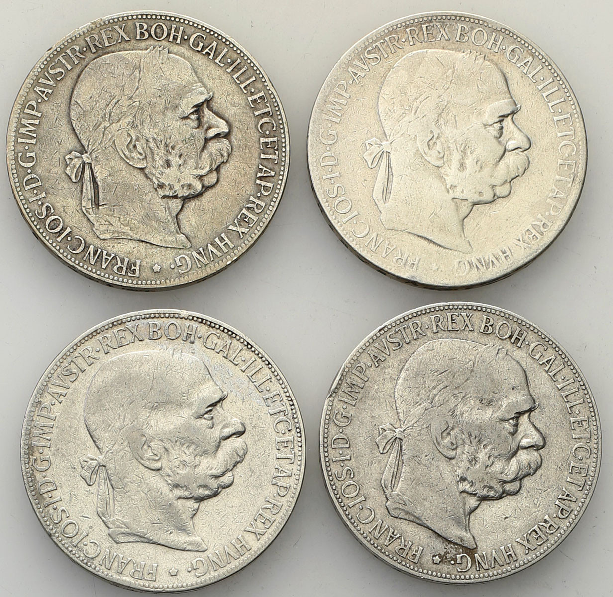 Austria, Franciszek Józef I. 5 koron 1900, Wiedeń, zestaw 4 monet